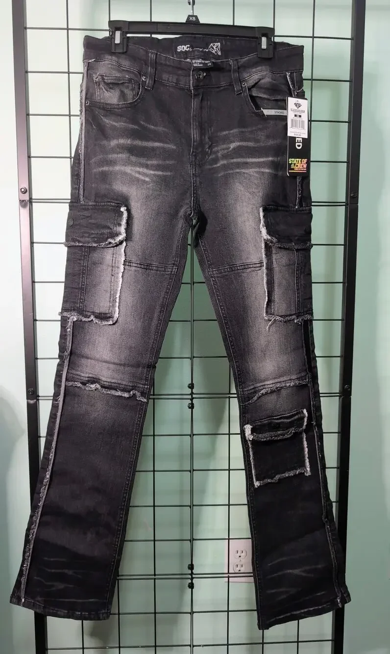 State of Grace Stacked Men's Black Cargo Jeans Size 34 NWT